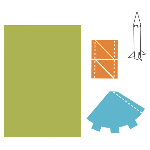 Three part, assemble yourself, 3-D paper rocket ship